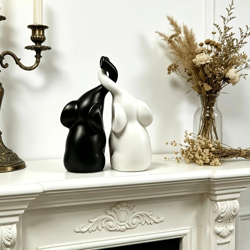 Minimalist Elephant Sculpture Niche Style Loving Figurine Couples Elephant Statue Office