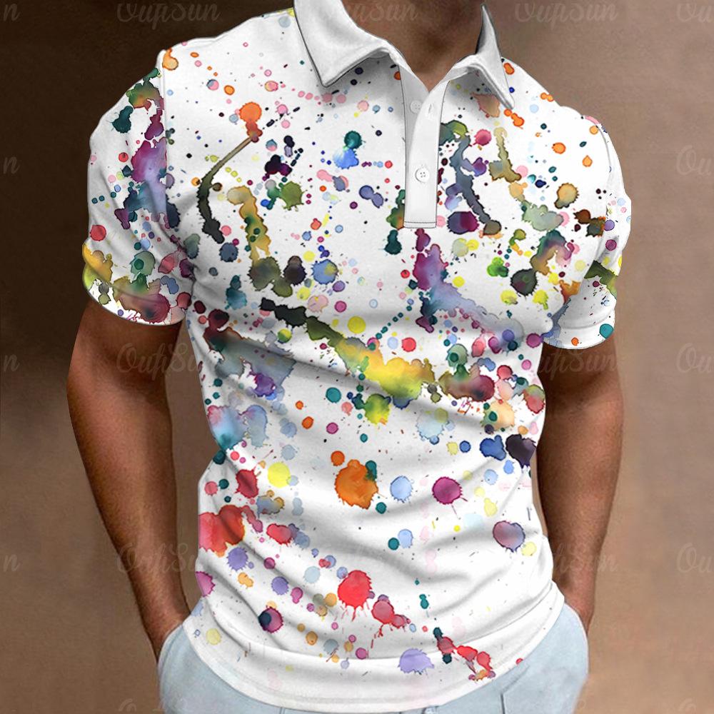 Casual short-sleeve polo shirt with vibrant dot print, trendy and comfortable for daily use.