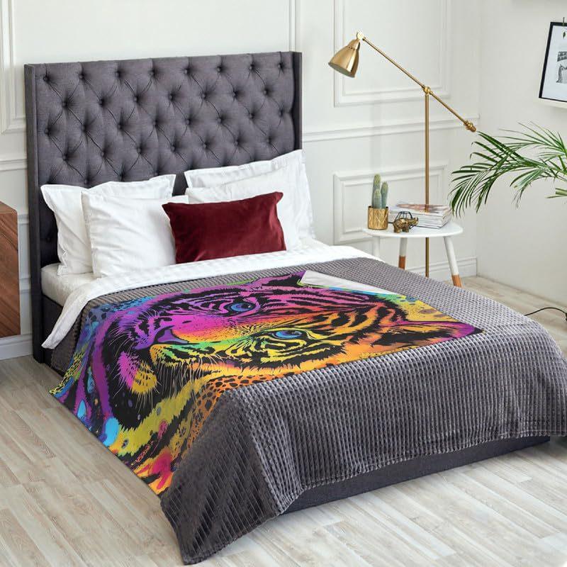 Painted tiger digital-printed polyester Bedroom velvet flannel soft sofa cover blanket Fleece soft sofa cover blankets for beds