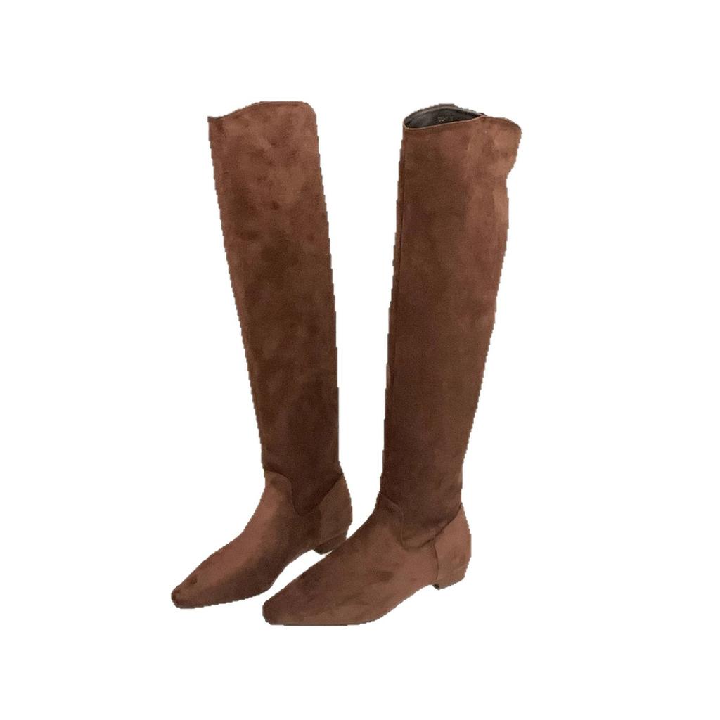 Ботинки-рыцари на толстом каблуке из хаки замши с высоким голенищем, женские ботинки, осень-зима 2025, узкие ботинки с V-образным вырезом