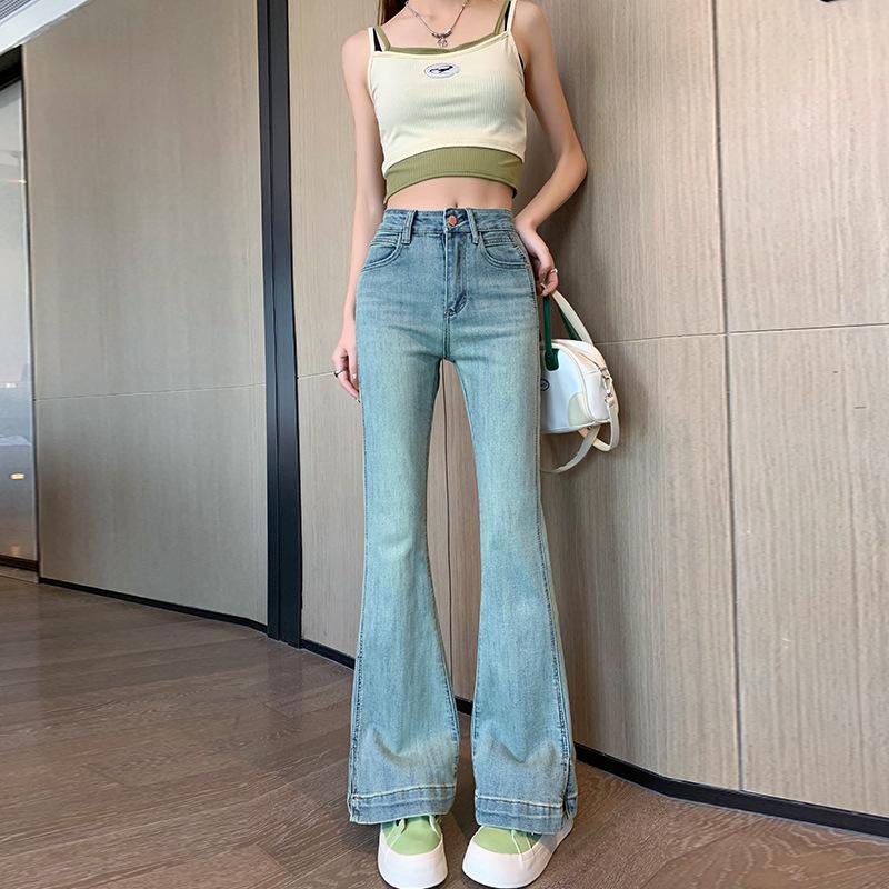 Split-ended Slightly Pulled Jeans Women's Autumn High-waisted Elastic Flared Pants Women's Autumn Spice Girls Women's Jeans