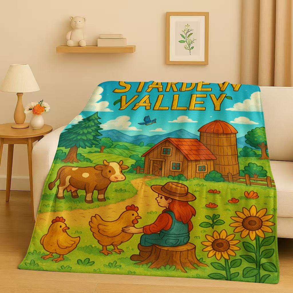 Retro Stardew Valley Farm Map Pixel Game Flannel Blanket,Ultra Soft Warm Plush Throw for Home Bedroom Bed Sofa Cover Kids Gift