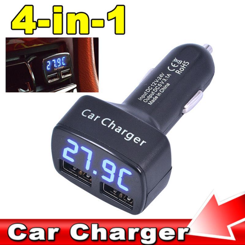DC 5V 3.1A 4 в 1 светодиодный цифровой вольтметр амперметр термометр двойной USB универсальное автомобильное зарядное устройство напряжение