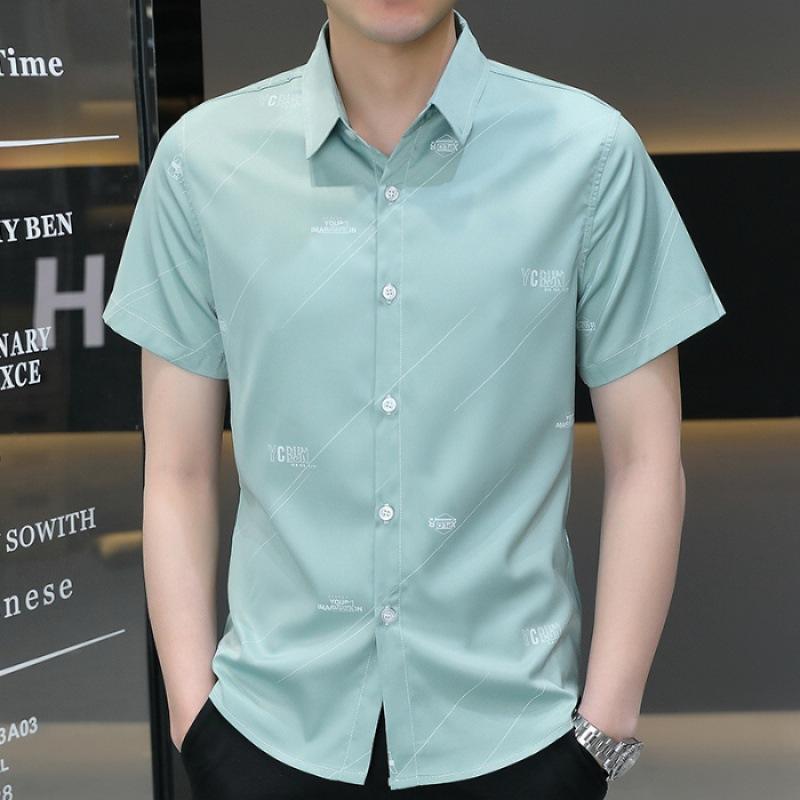 Shirt Men's Versatile Summer Trend Summer Gang Handsome Short-sleeved Ice Silk Shirt Short-sleeved Thin Section of Men's Casual Tops