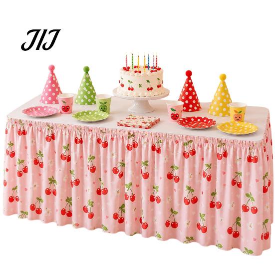 Easy Install Table Skirt with Elastic Floral Fruit Skirt, 6Ft x 29.5in Pleated Home Dining Decor Teacher Desk for Classroom, Office Decor, Party