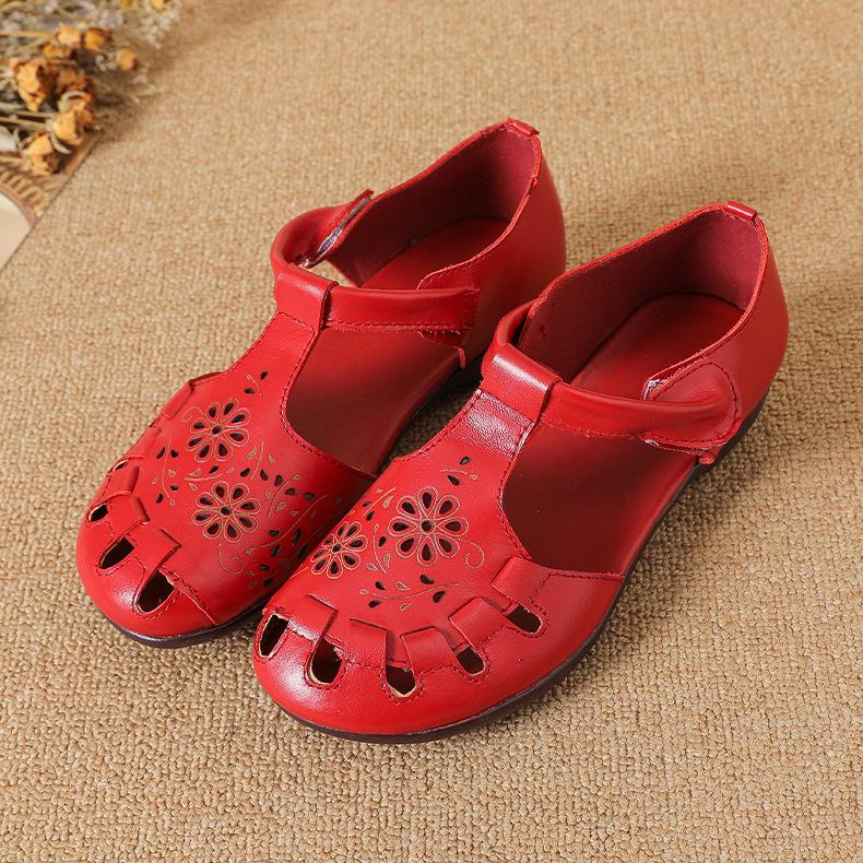 Женские летние новые сандалии на плоской подошве с мягкой подошвой и полыми носками, женские туфли из мягкой коровьей кожи с полыми носками