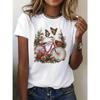 Women's Floral Butterfly Bicycle T-Shirt Graphic Print  Design Round Neck Tee Spring Summer T Shirt