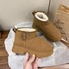 Мода 2024 Новые Классические Утепленные Пушистые Женские Снежные Ботинки Кожаные Теплые Ботильоны Женские Зимние Женские Ботинки Массивная Обувь на Платформе