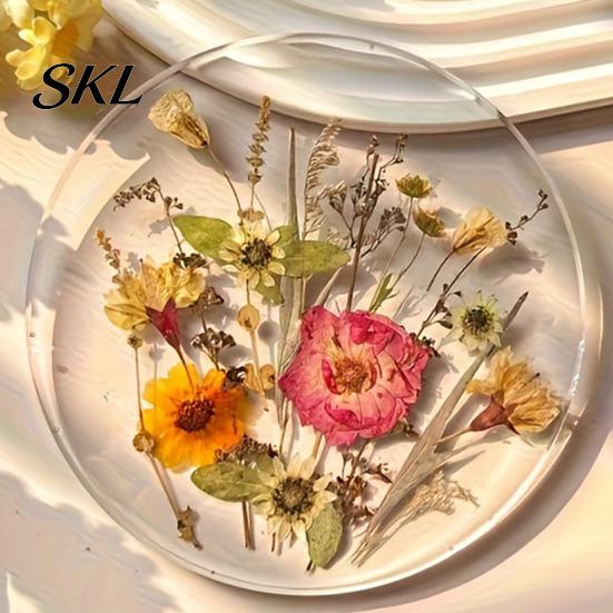 Mother's Day Gift Ideas Floral Print Acrylic Coaster, Non-Slip Surface Heat Resistant Protection Cup Pad, Modern Kitchen Table Decor Transparent Round