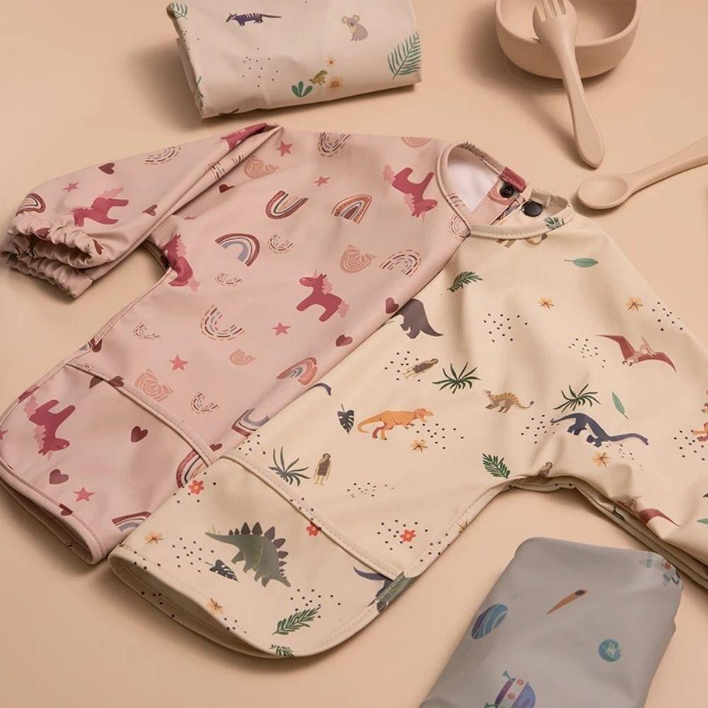 Full Sleeve Mess Proof Baby Bib Machine Washable Baby Smock Soft Full Coverage Apron Baby