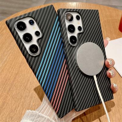 Ультратонкая текстура углеродного волокна для чехла Magsafe Wireless Charge для Samsung S25 S24 S23 S22 Note 20 Ultra 10 Plus Hard PC Cover