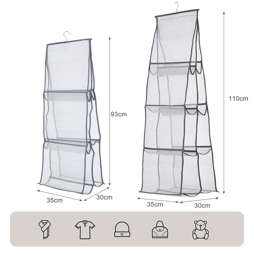 VECELO Подвесное хранилище для шкафа 4 яруса Ширина 30 x Глубина 35 x Высота 110 см Складной органайзер для сумок Подвесная стойка для сумок Экономящая место Ткань
