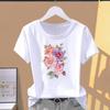 (Asian Size) Fashion Print Flower 90s Style Trend 90s Sweet Graphic Tee Female Casual T Clothing Casual Women's Summer Top Short Sleeve T-shirt