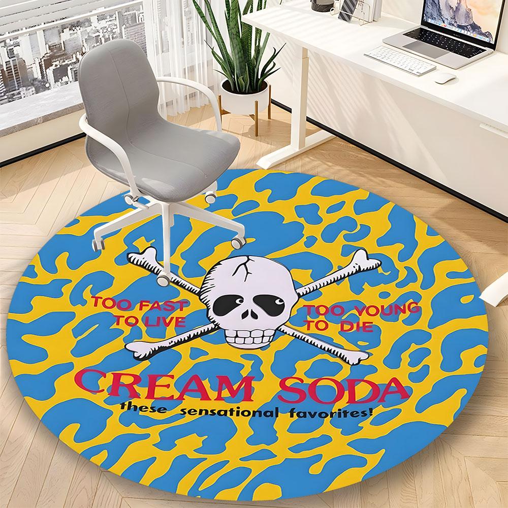 Cream Soda Skull Round Rug – Non-Slip Round Floor Mat – Indoor Home Decor Rug