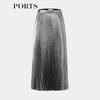 PORTS Women's Grey Pleated Glossy Midi Skirt