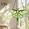 Sunlight Catcher for Windows Stained Glass Style Window Hanging, Acrylic Moth Suncatcher, Decorative Hanging Pendant with Figurine Metal Chain, Green