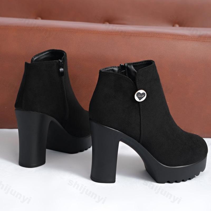 Осенние женские ботильоны на квадратном каблуке с молнией Повседневная женская обувь Кожаные ботинки Женские ботильоны на высоком каблуке Модные женские ботинки Botas Mujer