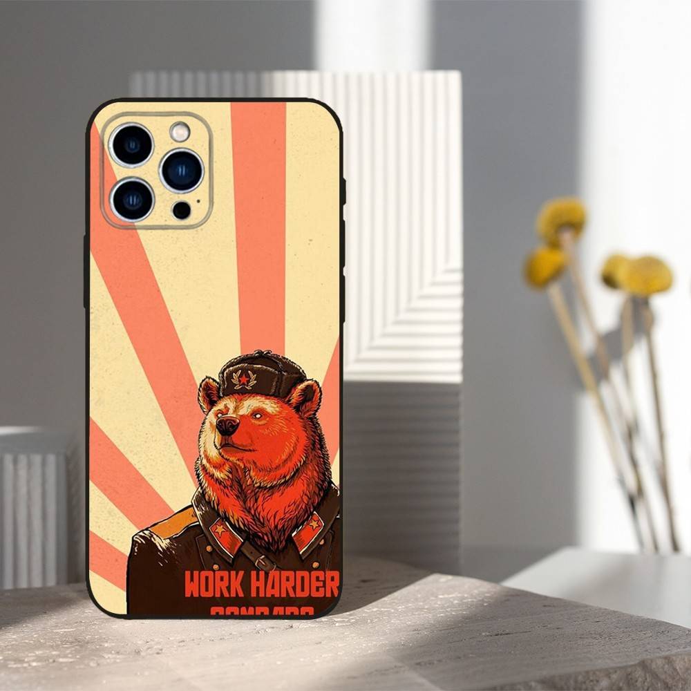 Russian USSR Banner Phone Case For iPhone 16,15,14,13,12,11 Plus,Pro Max,XS,X,XR,SE,Mini,8,7,Soft Silicone Black Cover
