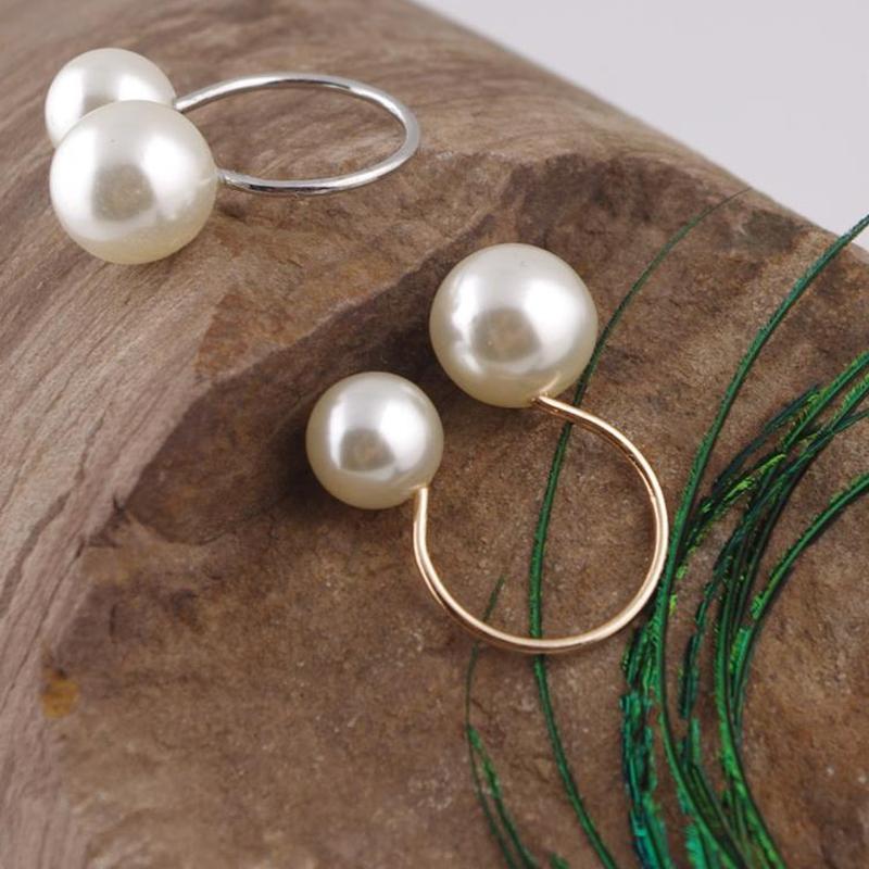 Fashion Women's Size Pearl Open Ring Temperament Wild Fashion Ring Joint Double Pearl Ring Jewelry Lover Gift