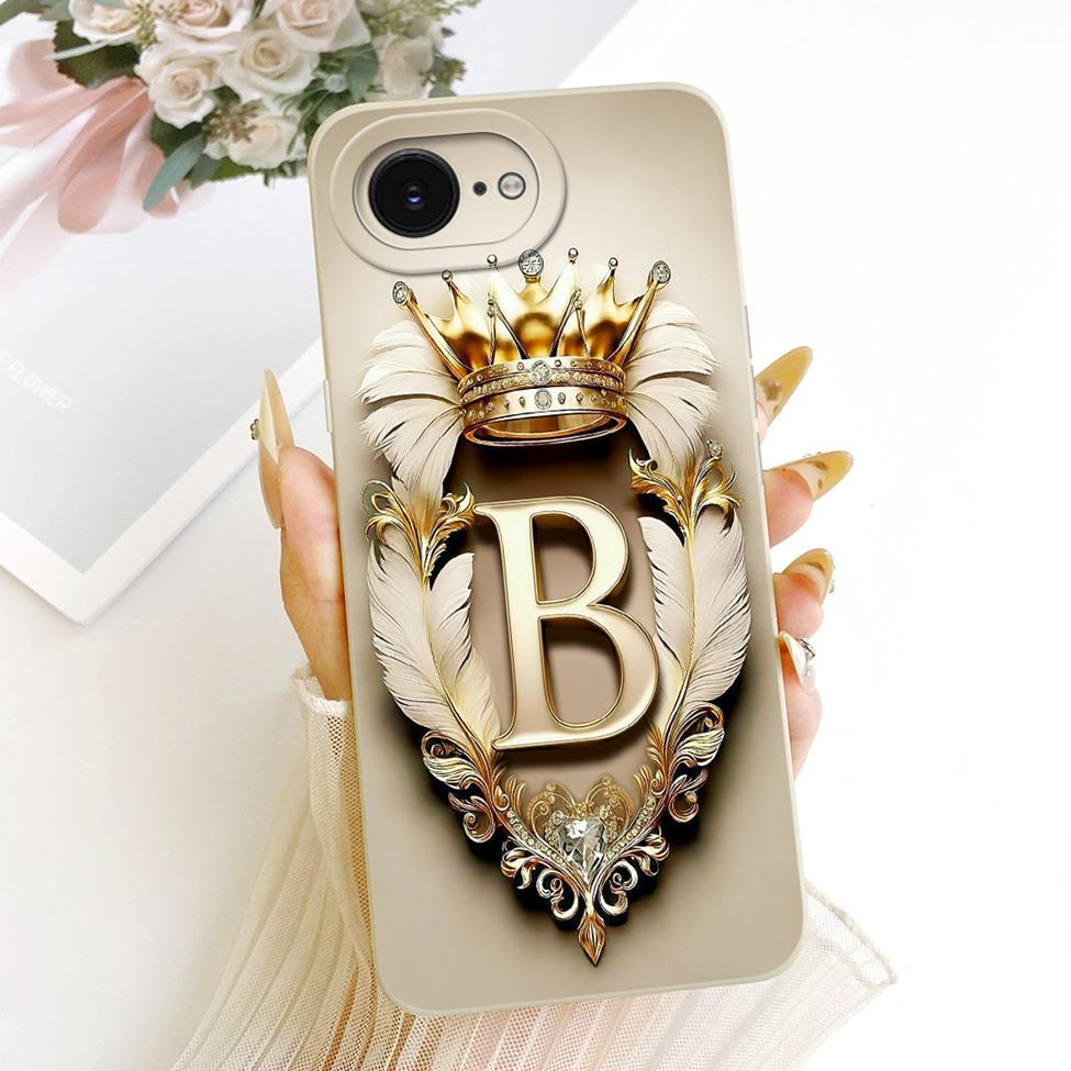 For iPhone 16e Case Cover Luxury A-Z Letters Fashion Crown 2D Painted Silicone Casing A3212 A3409 A3410 A3408