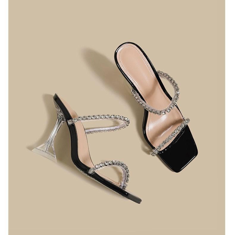 Серебристые туфли на высоком каблуке женские летние стразы слово с босоножками на высоком каблуке женские 2025 новые классные тапочки женская летняя одежда