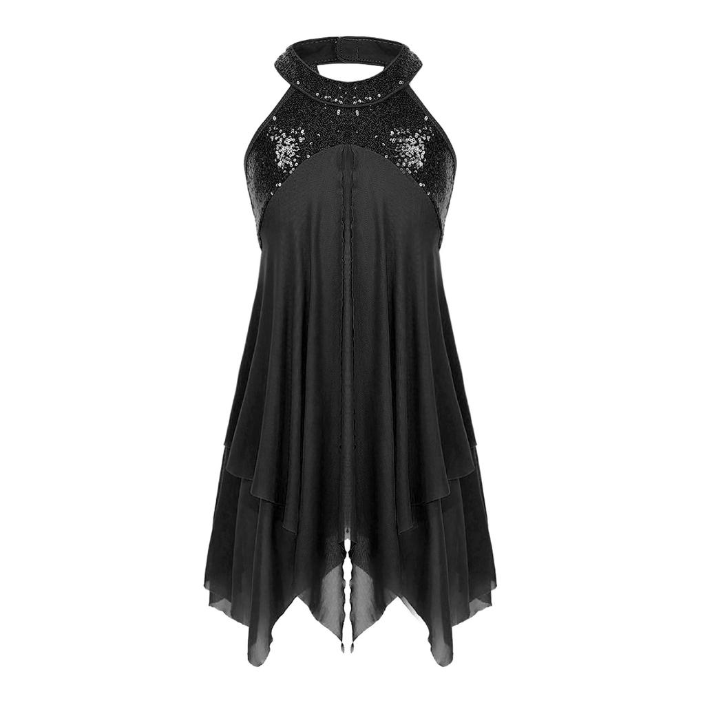 Платье-купальник без рукавов с лямкой на шее и блестками, перекрещивающееся на спине, нестандартное платье-купальник, современные лирические танцевальные костюмы для девочек