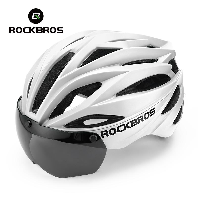 ROCKBROS Cycling Helmet 58-62cm Adjustable Magnetic Goggles Integrated Bike Safety Helmet Men Bicycle Helmet Cycling Headwear