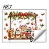 Waterproof Holiday Window Decor Christmas Animals Decal, Static Cling Removable Sticker, PVC Cute Easy Peel Decorations Deer Bunny on Swing Decal for