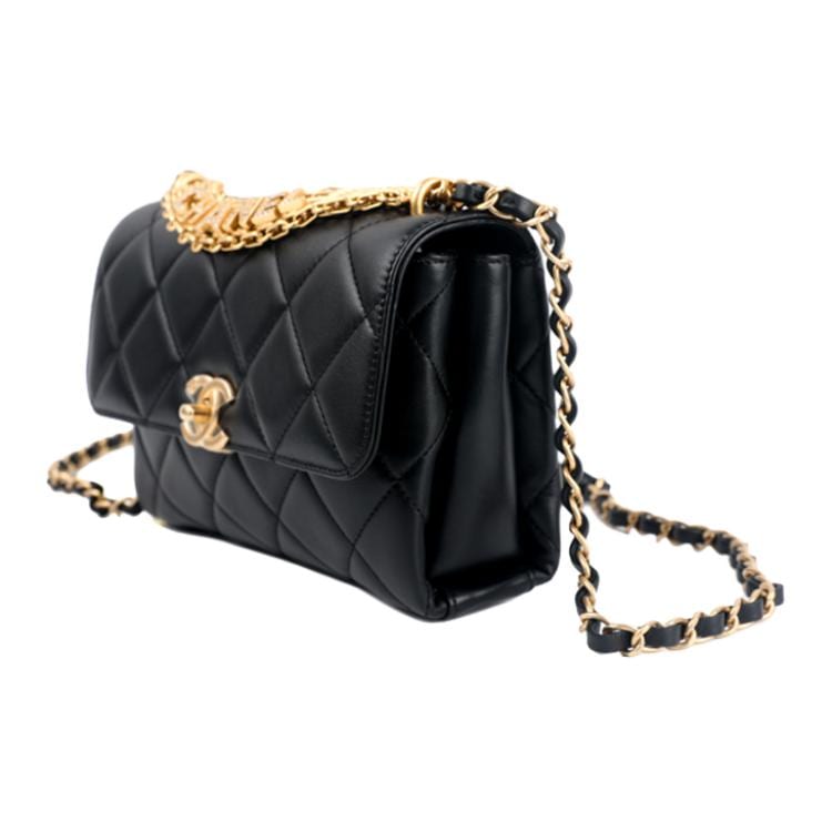 CHANEL Lambskin Chain Bag, Crossbody Bag, Shoulder Bag Women's Black AS3240-B08012-94305