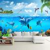 Blue Big Sea Dolphin 3D Mural Wallpaper Underwater World Wall Murals Modern Living Room Bedroom Background Wallpaper