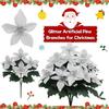 Artificial Poinsettia Bouquet with Green Leaves 4 Fork UV Resistant Fake Silk Flower Home Table Centerpiece Indoor Outdoor Faux Bloom Decoration