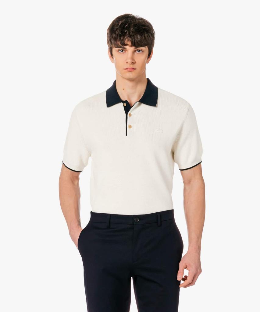 LACOSTE Мужской Свитер-поло с воротником в рубчик из пряденой пряжи с коротким рукавом Ph943E-56G Xfj