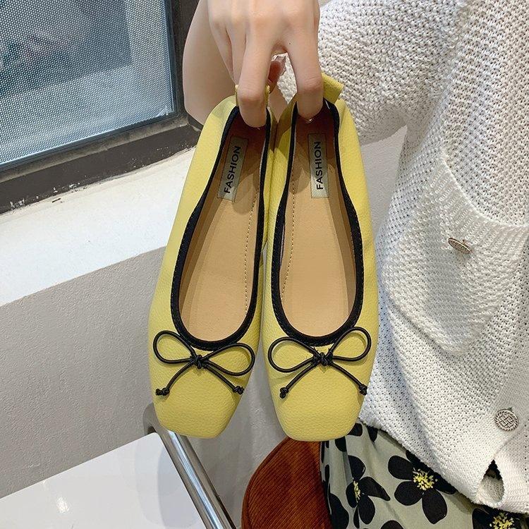 Summer Fashion Summer Egg Roll Shoes Bow Square Head Soft Sole Fashion Women's Shoes Shallow Mouth Stepping On Shit Feet