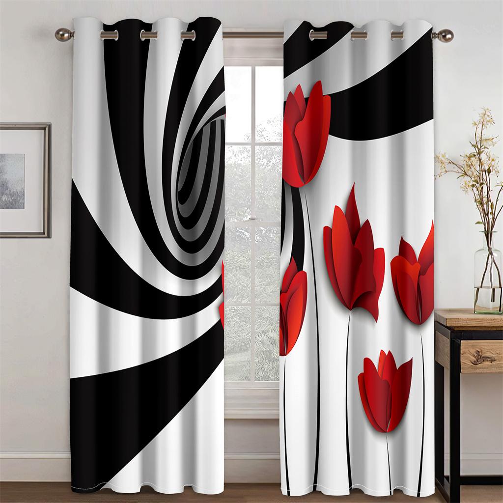 3D садовые простые стильные шторы с розовым цветком, 2 панели, детская комната для девочек, спальня, гостиная, кухня, украшение для дома, шторы