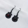 Round Ruby Decor Black Dangle Earrings Retro Goth Style Alloy Jewelry Creative Female Gift Daily Casual