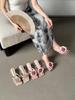 Fashion Fashion Women Slides Slippers Beige Purple Pink Summer Outside Mules Shoes Thick Mid Heels Flower Design Casual Party Pumps 39