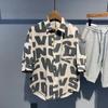 Summer Trendy Men's Fashionable Lapel Full Body Letter Print High-end Versatile Casual Loose Oversized Short Sleeved Shirt