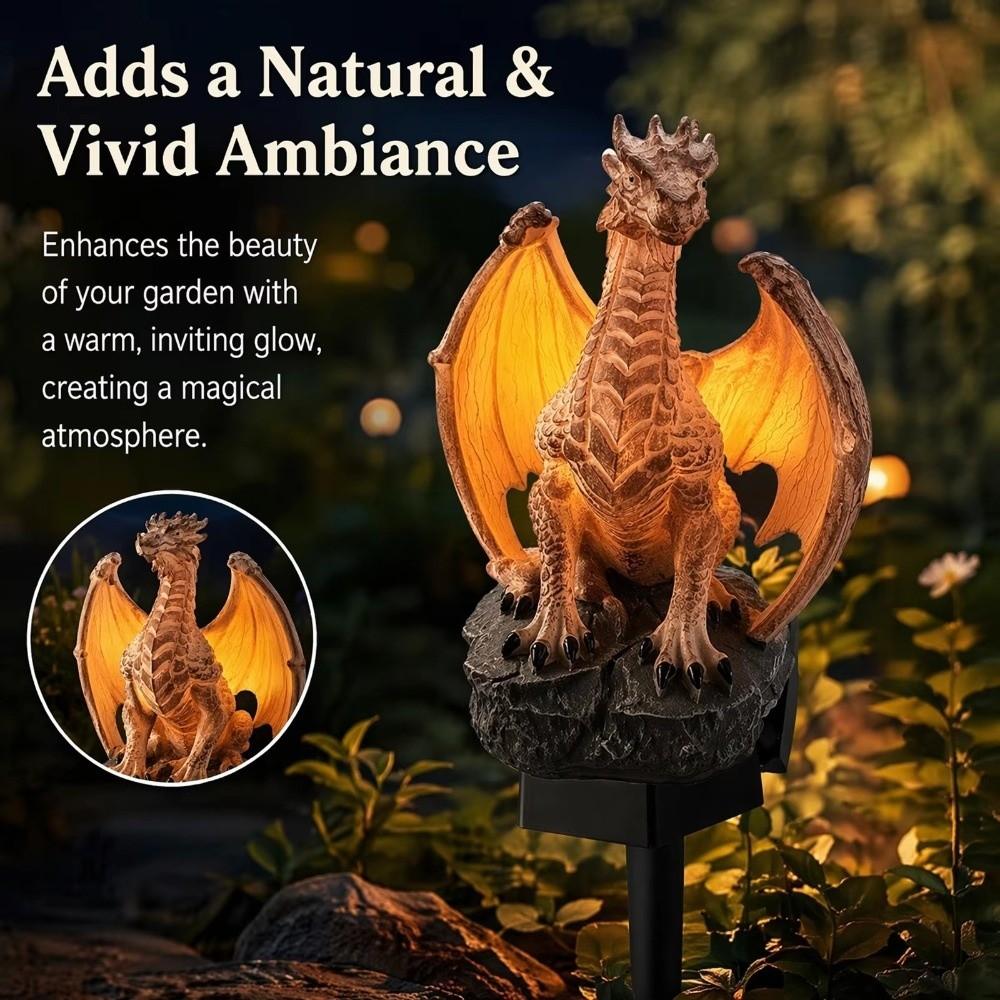 Medieval Fantasy Dragon Solar Garden Light Soft Warm Glow Solar Dragon Stake Light Lawn Decoration