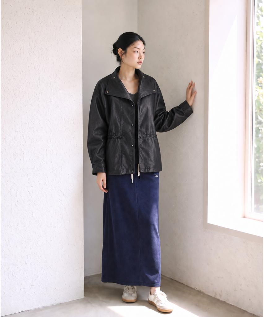 METAPHER Met High-Neck Pole Leather Jacket Black