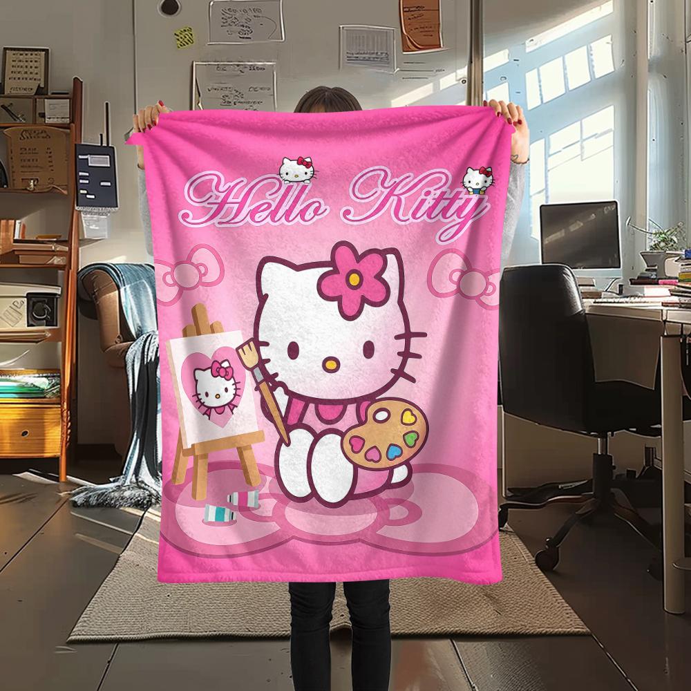 1 шт. Фланелевое одеяло с милым принтом Hello Kitty, Высокое качество, Для всех сезонов, Декор для дома, Тепло и уют, Идеально для рождественских подарков