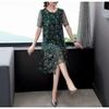 Women's Spring Summer Vintage Embroidered Large Size Women's Loose Mesh Large Size Short Sleeve Dress Printed Casual Dress