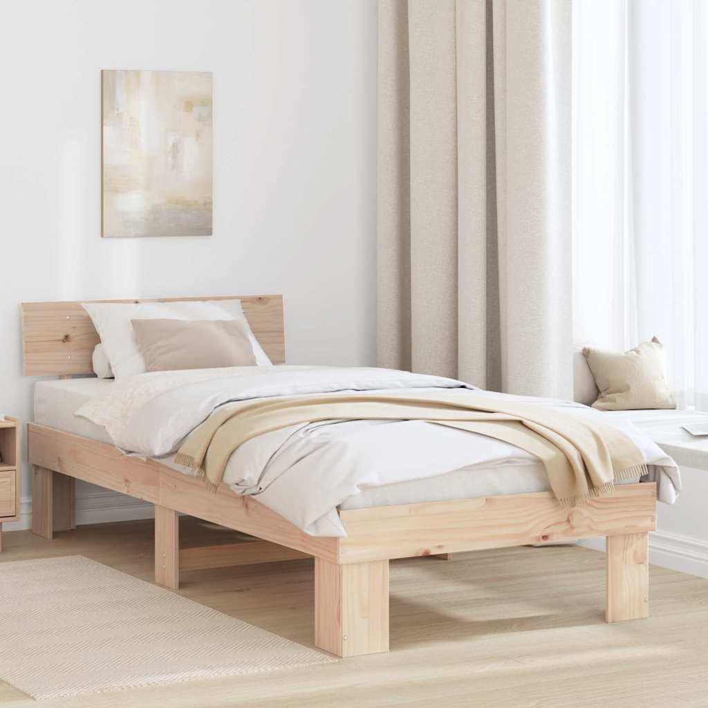 Bed Frame with Headboard Natural 90 x 200 cm Solid Pine Wood