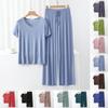 Women's Round Neck Suit Large Size Outer Wear Casual Top Wide Leg Trousers Thin Pajamas