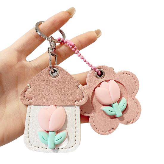 2 шт. Элегантный держатель для ключей в форме тюльпана из искусственной кожи, брелок в форме дома