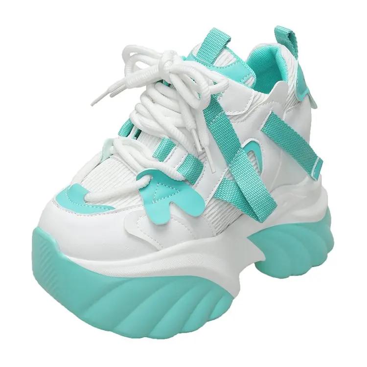 Модные высококачественные Новые Женские Кроссовки на Платформе Сетчатые Повседневные Массивные Кроссовки Каблуки Танкетки Дышащие Туфли для Увеличения Роста Женские