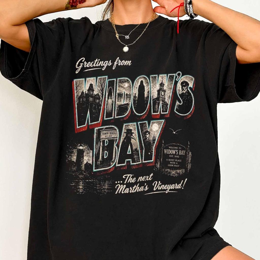 Comfort Colors® Greetings From Widow’s Bay Horror Movie Shirt, Vintage Coastal Horror Graphic Tee, Spooky Movie Fan Gift