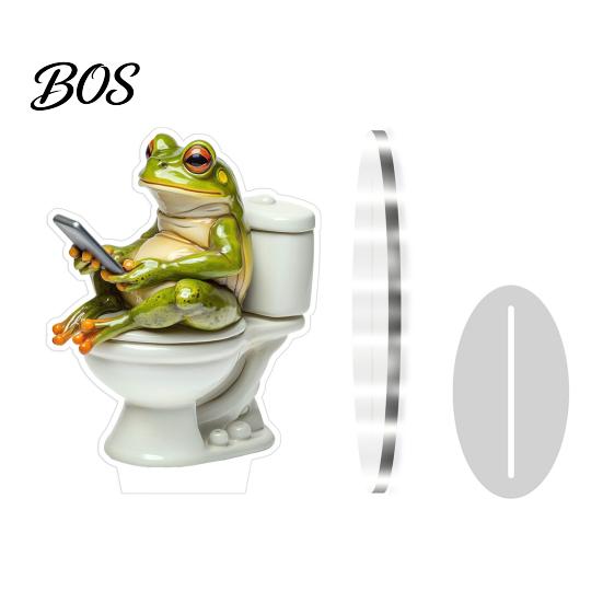 Durable Acrylic Figurine Frog on Toilet Decor, 2D Funny Bathroom Shelf Figure, Cute Decoration Assembled Statue for Desk Living Room Office,