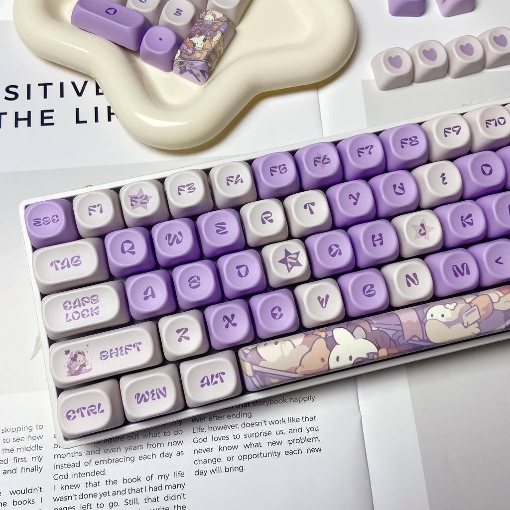 Cute KeyCaps MOA Pink Purple Yellow MAO Profile Cat Ear Shape Custom PBT Keycap for 60% 65% 75% TKL 96% Mechanical Keyboard