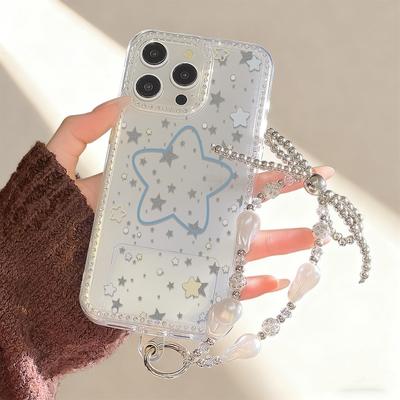 Чехол-браслет с цепочкой для iPhone 17 16 15 13 14, Air 17 12 14 16 Pro 17 14 16 Pro Max, с милым узором в виде сверкающих бриллиантов и ремешком.