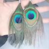 Bohemian Peacock Feather Earrings Exaggerated Retro Ethnic Handmade Earrings